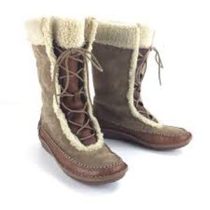 New Hush Puppies Leather Lace Up Winter Boots H503761 - Women’s Size 8.5 Taupe